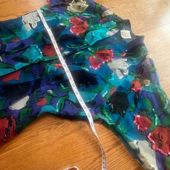 Vintage Francesca of Damon Silk Sequin Semi Sheer Blouse Size 10 Blue Black - Picture 6 of 8